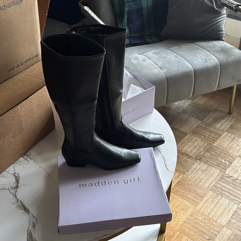 Madden Girl Sleek Black Heeled Boots